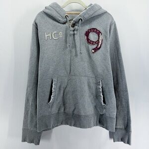 Vintage Hollister Mens Hoodie XL Grey Distressed Y2K Grunge Indie Sleeze X-Large